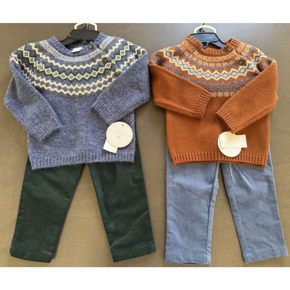 Edgehill Collection Fair Isle Sweater Pants Two Sets bundle baby Boys Size 12 M